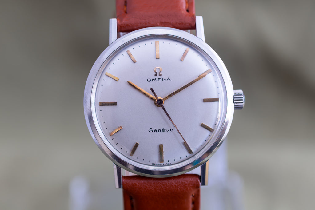 VINTAGE MANUAL WIND STAINLESS STEEL OMEGA GENEVE WATCH CAL.600 DATED 1964 IN EXCELLENT CONDITION